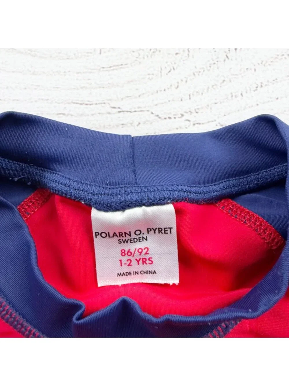 Polarn O. Pyret Long Sleeve Raglan Baby Swim Shirt Red Blue UPF 50+ 1-2 Years